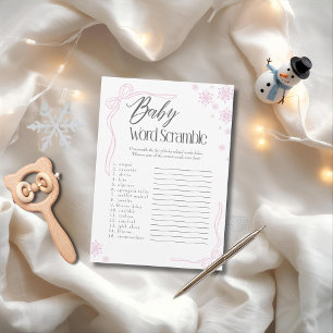 Frosty rosa Bow Baby Ord Scramble Game Inbjudningar