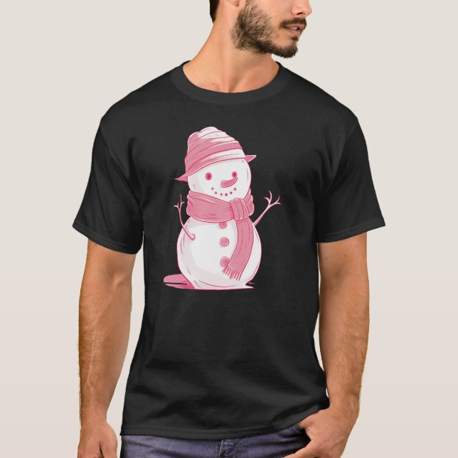 Frosty Rosa jul Snögubbe T Shirt (Framsida)