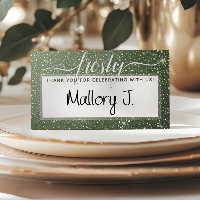 FROSTY Rustic Sage Grönt Watercolor Monogram Placeringskort (FROSTY Rustic Sage Green Watercolor Monogram Place Card
)