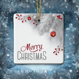 Frosty Silver Bough Red Dekorations jul Julgransprydnad Keramik