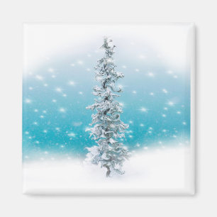 Frosty snö-scenen gräs träd snöflingor magnet