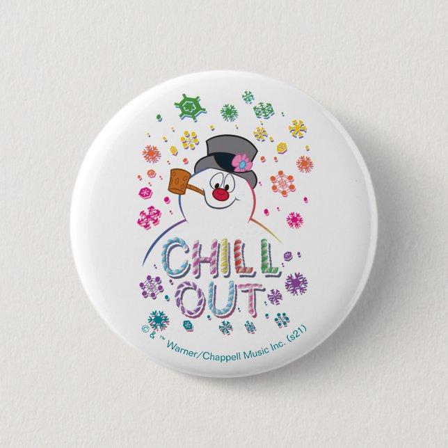 Frosty Snögubbe™ | "Chill Out" Rainbow Färg Knapp (Framsida)