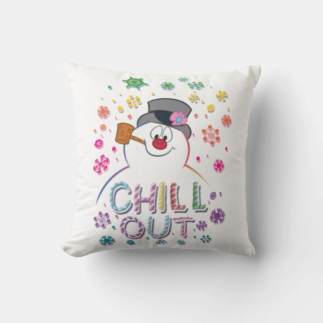 Frosty Snögubbe™ | "Chill Out" Rainbow Färg Kudde (Framsida)