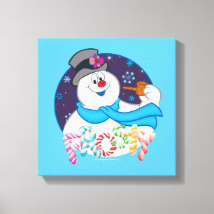 Frosty Snögubbe™ Färgfull Candy cane Namn Canvastryck