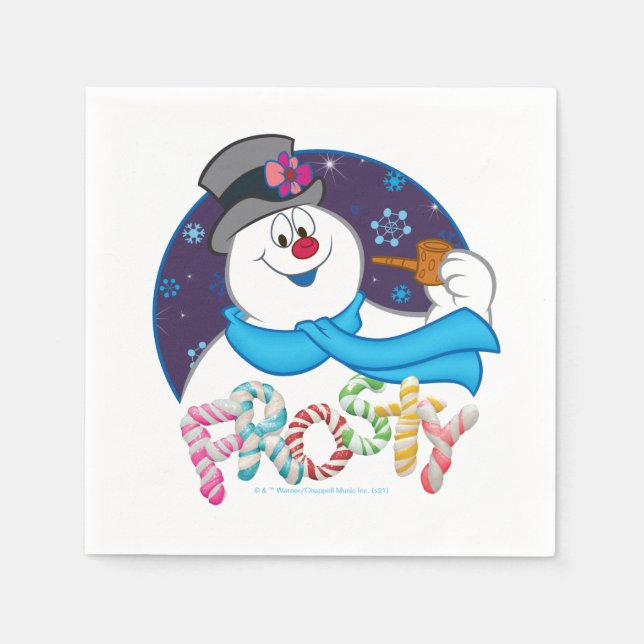 Frosty Snögubbe™ | Färgfull Candy cane Namn Pappersservett (Framsidan)
