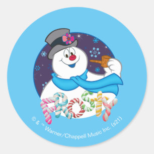 Frosty Snögubbe™ Färgfull Candy cane Namn Runt Klistermärke