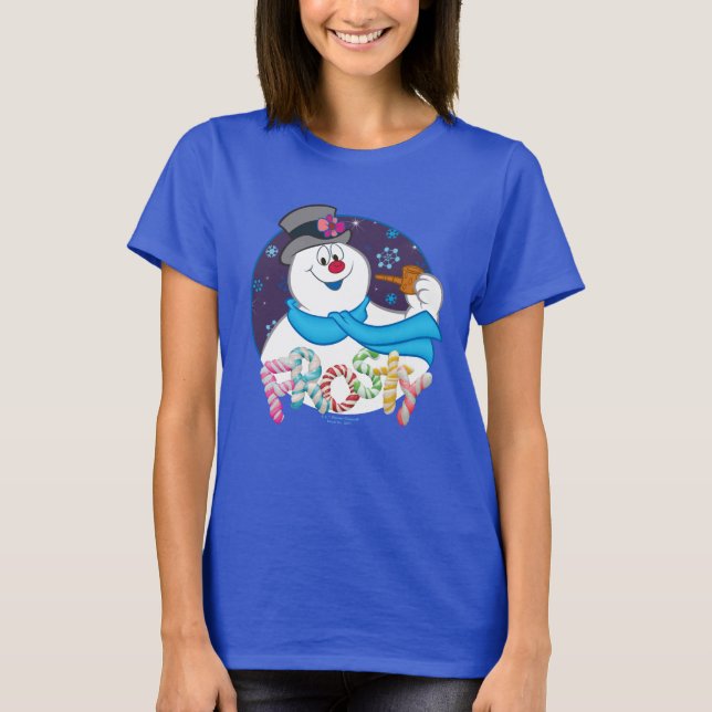 Frosty Snögubbe™ | Färgfull Candy cane Namn T Shirt (Framsida)