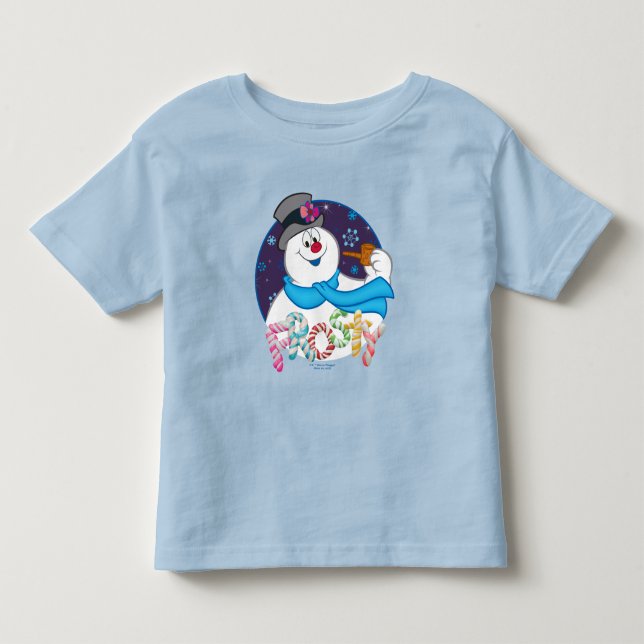 Frosty Snögubbe™ | Färgfull Candy cane Namn T Shirt (Framsida)