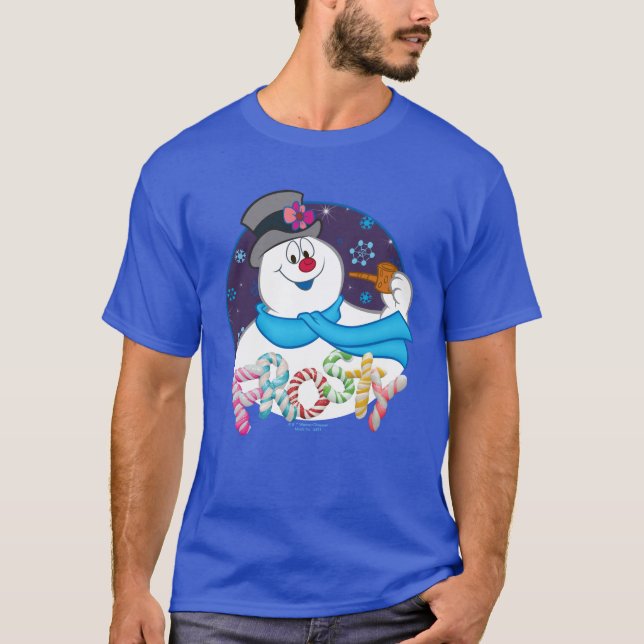 Frosty Snögubbe™ | Färgfull Candy cane Namn T Shirt (Framsida)