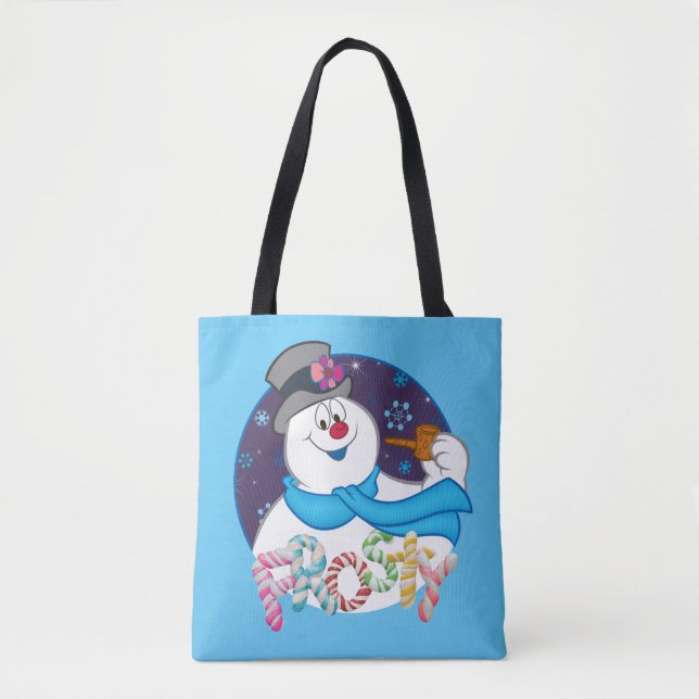 Frosty Snögubbe™ | Färgfull Candy cane Namn Tygkasse (Framsida)