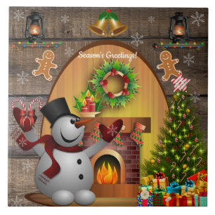 Frosty Snögubbe Fireplace Julgran Kakelplatta
