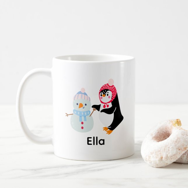 Frosty Snögubbe och Penguin Kaffemugg (Med munk)