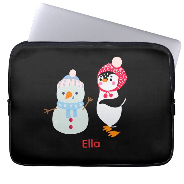 Frosty Snögubbe och Penguin Laptop Fodral (Framsidan)