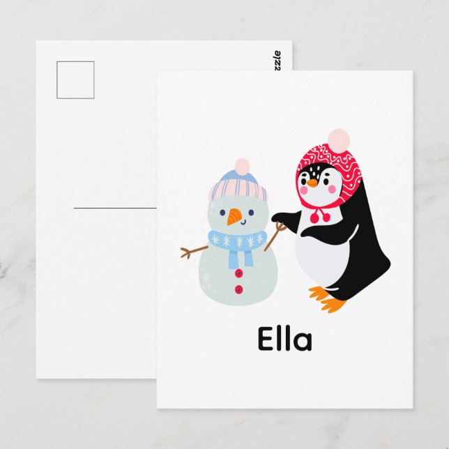 Frosty Snögubbe och Penguin Vykort (Fram/baksida)