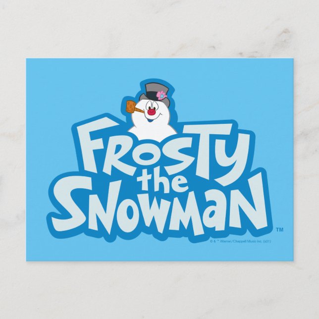Frosty Snögubbe™ | Staplad Logotyp, frostiskt Helg Vykort (Framsida)