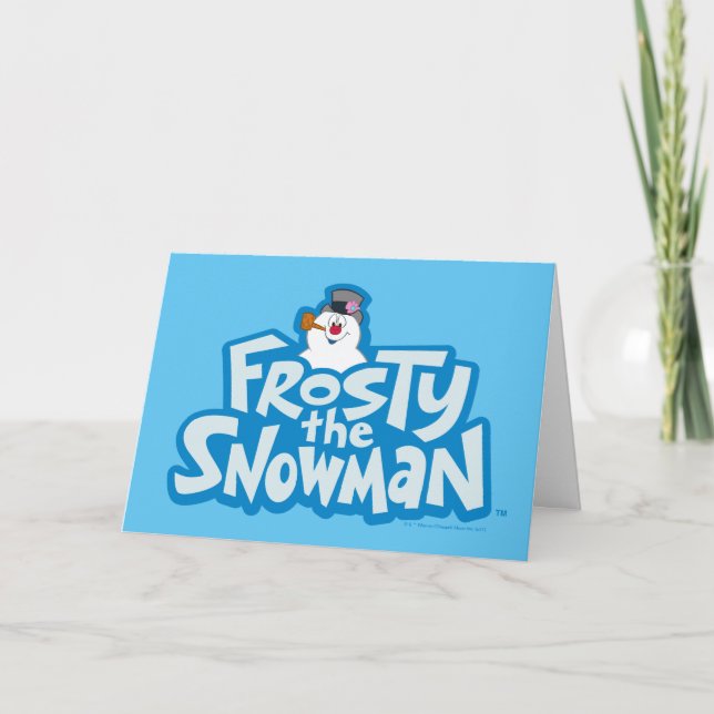 Frosty Snögubbe™ | Staplad Logotyp, frostiskt Helgkort (Framsida)