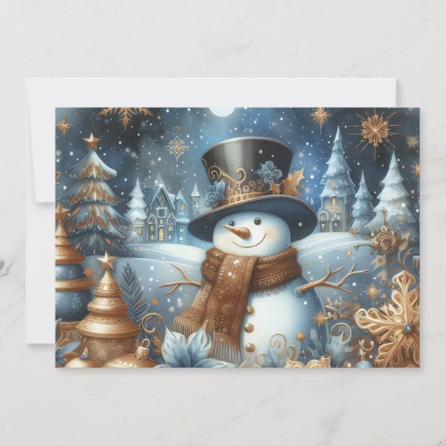 Frosty snömannen fantastiska blå jul  julkort (Framsida)