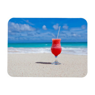 Frosty Strawberry Drink on Beach Magnet
