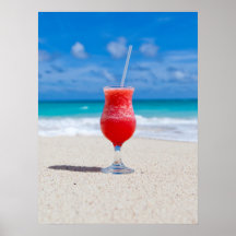 Frosty Strawberry Drink on Beach