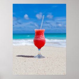 Frosty Strawberry Drink on Beach Poster