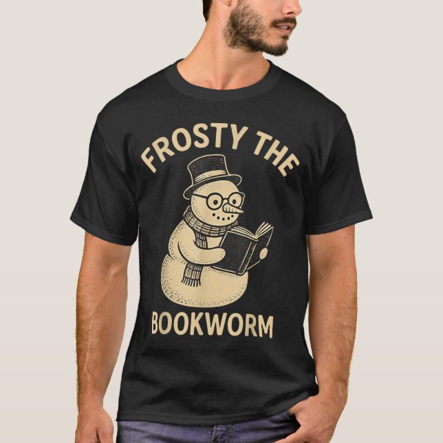 Frosty The Bookworm Snowman Reading  T Shirt (Framsida)