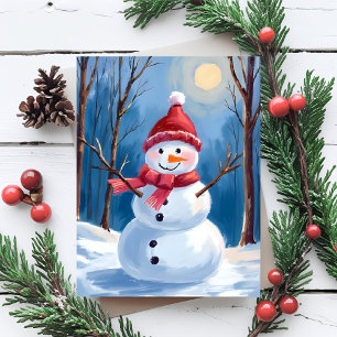 Frosty the Snowman Vinter Akvarell Målning Helg Vykort