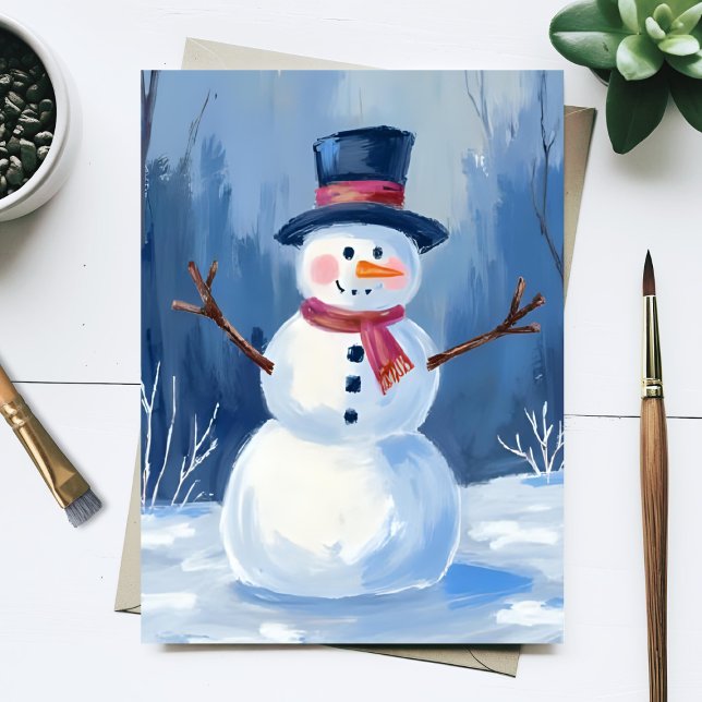 Frosty the Snowman | Vinter Akvarell Målning Vykort (Skapare uppladdad)