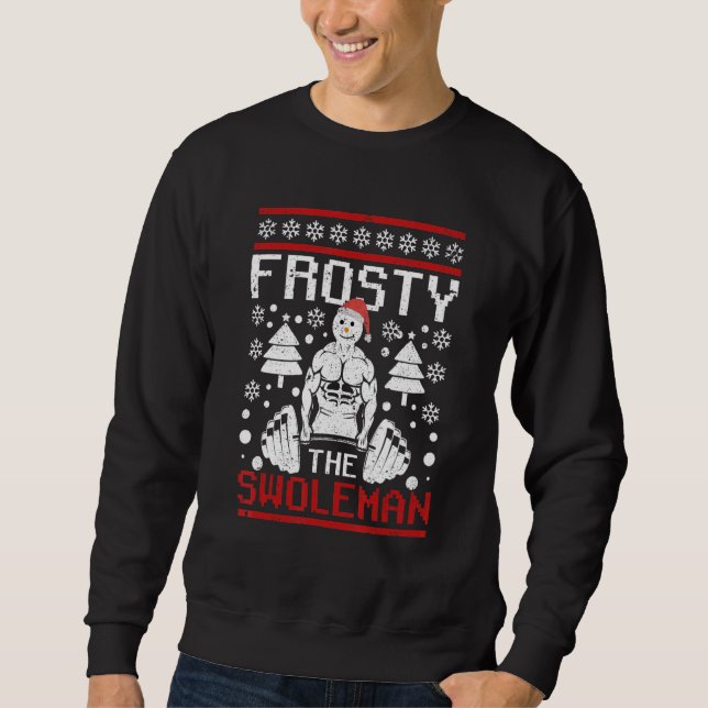 Frosty The Swoleman Christmas Workout  Snowman Gym Lång Ärmad Tröja (Framsida)