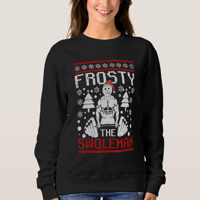 Frosty The Swoleman Christmas Workout  Snowman Gym T Shirt (Framsida)
