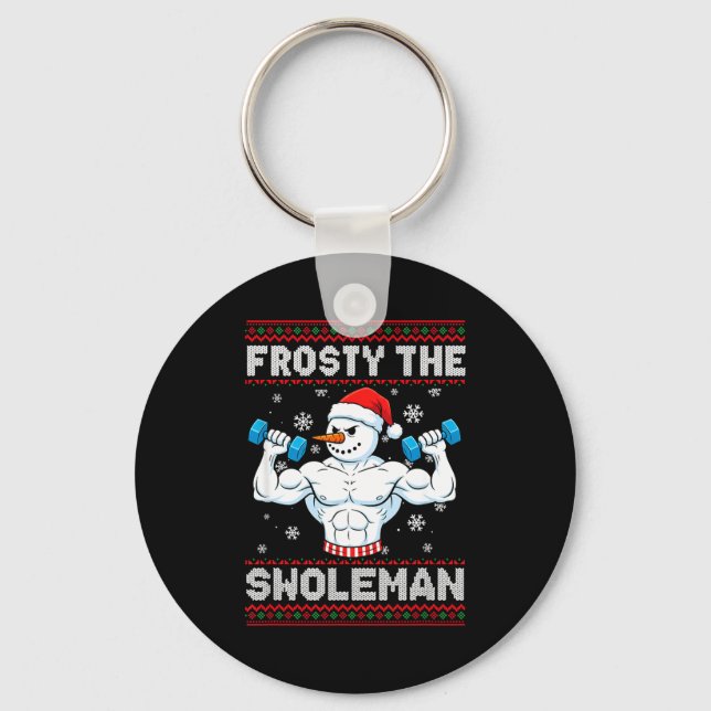 Frosty The Swoleman Ugly Christmas Sweater Funny S Nyckelring (Framsida)
