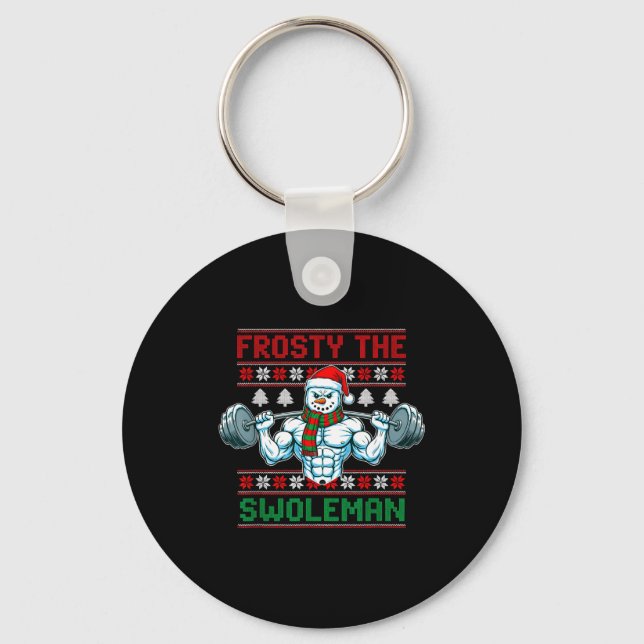 Frosty The Swoleman Ugly Christmas Sweater Funny S Nyckelring (Framsida)