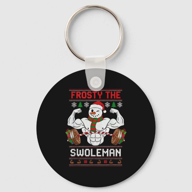 Frosty The Swoleman Ugly Christmas Sweater Funny X Nyckelring (Framsida)