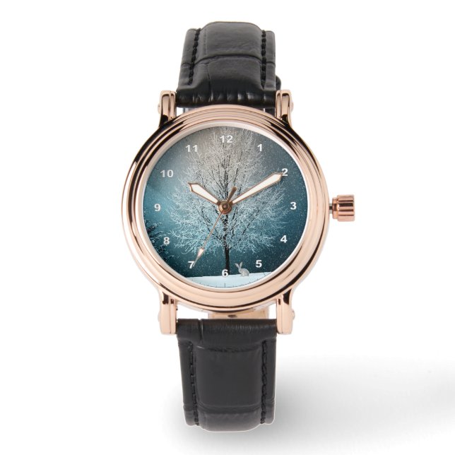 Frosty träd på kvällen armbandsur (Framsida)