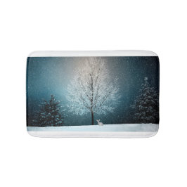 Frosty träd på kvällen badrumsmatta