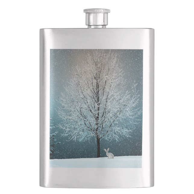 Frosty träd på kvällen fickplunta (Framsidan)