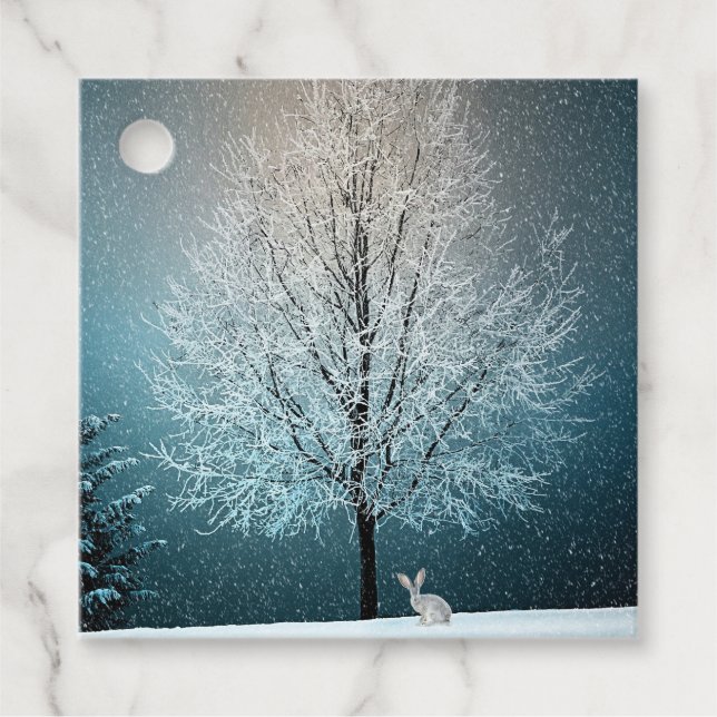 Frosty träd på kvällen gåvor etiketter (Framsida)