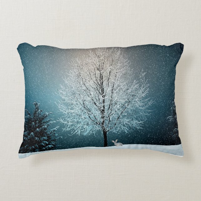 Frosty träd på kvällen prydnadskudde (Framsidan)