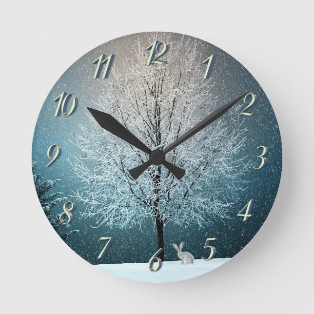 Frosty träd på kvällen rund klocka (Framsida)