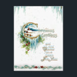 Frosty Winter-julhälsningar w/Holly Gräns Vykort<br><div class="desc">Ornera julhälsningstexten med holly-förskönning och rustik i vintern,  akvaikler och dimensionell holly gräns i vit bakgrund. Baksidan har kompletterande grafik och redigerbar fält.</div>