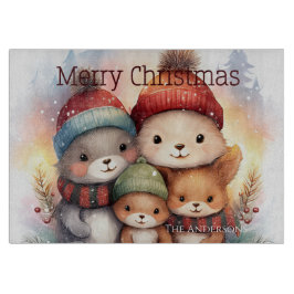 Frosty Woodland Family Merry Christmas Glass