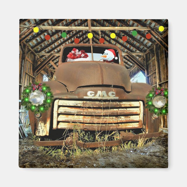 Frostys Vintage GMC-julen Lastbil Springa Magnet (Framsidan)