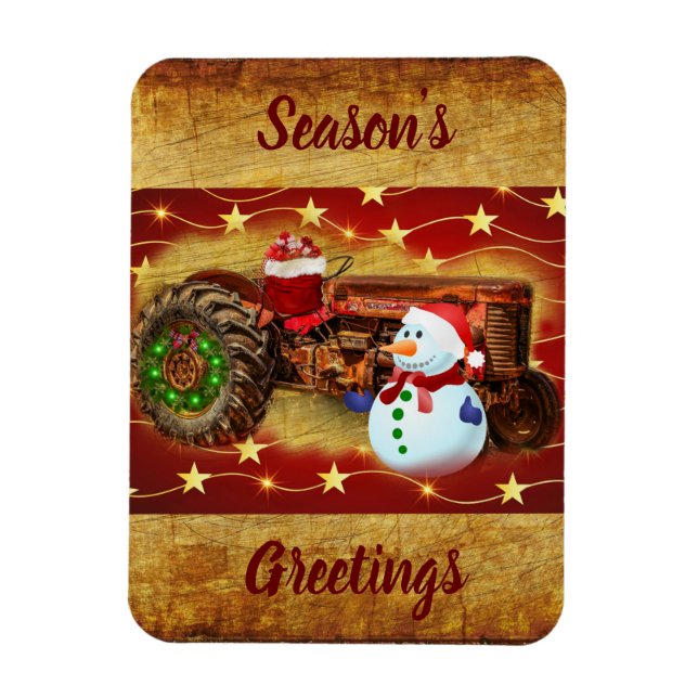 Frostys Vintage Red Tractor jul Magnet (Vertikal)