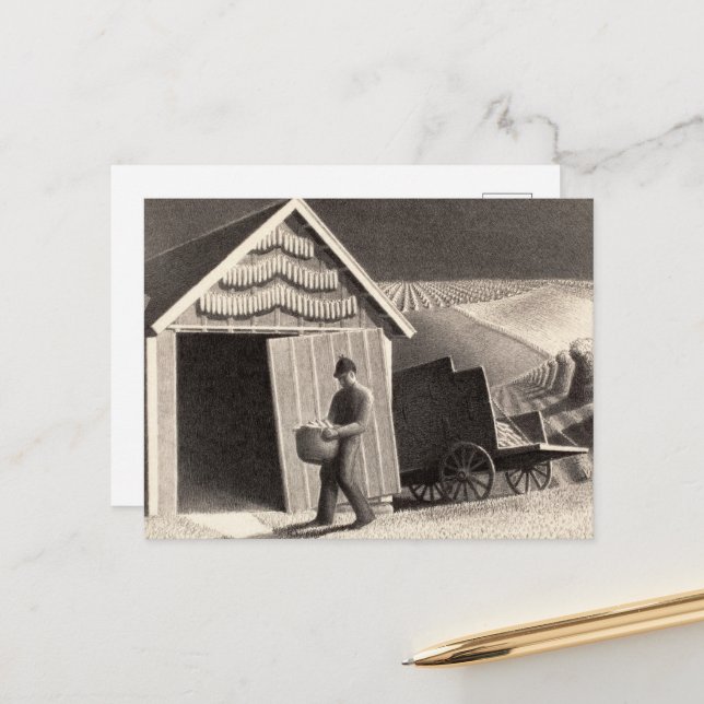 Frötid och skörd av Grant Wood Helg Vykort (Fram/Back In Situ)