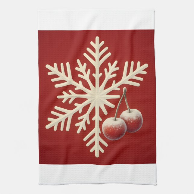 Frozen Cherry Snowflake – Winter Magic Design Kökshandduk (Vertikal)