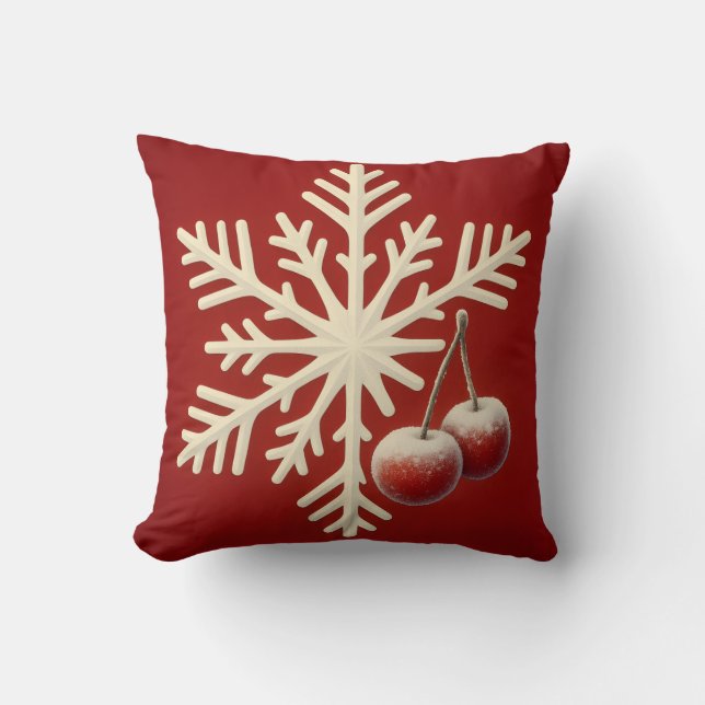 Frozen Cherry Snowflake – Winter Magic Design Kudde (Framsida)