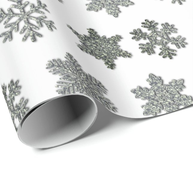 Frozen crystal frosty silver snowflakes  presentpapper (Rullad Hörn)