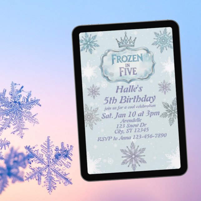 Frozen in Five Snowflake Birthday Invitation Inbjudningar (Skapare uppladdad)