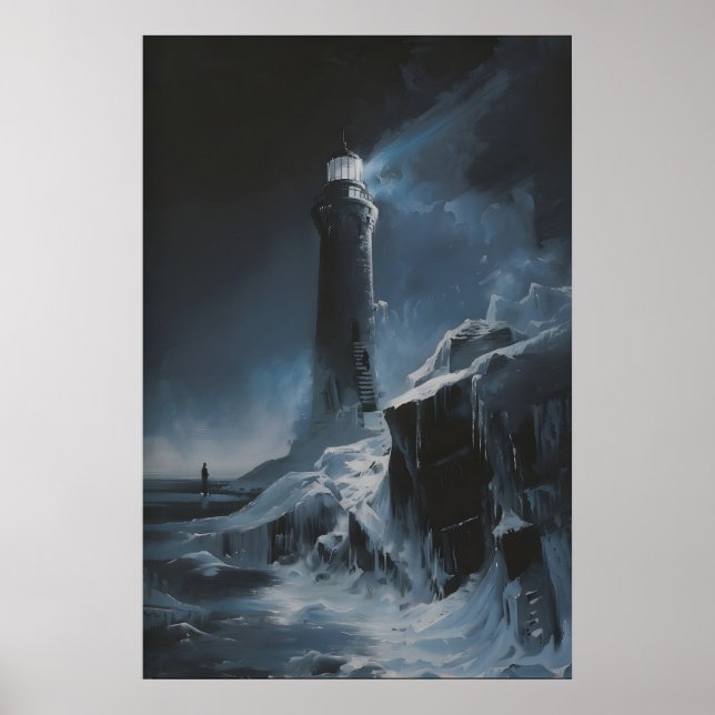Frozen Lighthouse Winter Sea Art, Ocean Coastal Poster (Framsidan)