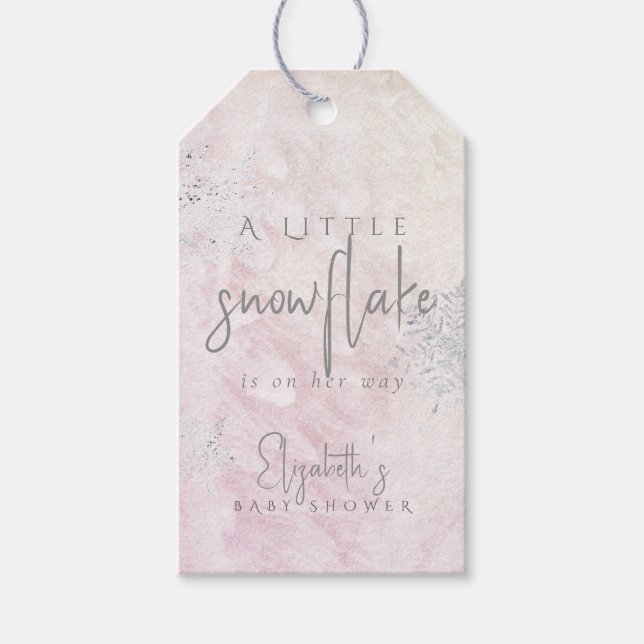 Frozen Little Snowflake Pink Girl Baby Shower Presentetikett (Framsidan)
