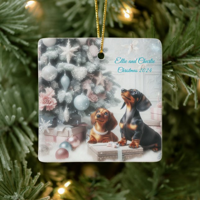 Frozen pastel Dachshund Christmas Ornament (Träd)